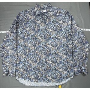 Stenströms Dress Shirt Mens 17.5 44 Blue Paisley Fitted Body Cotton Long Sleeve